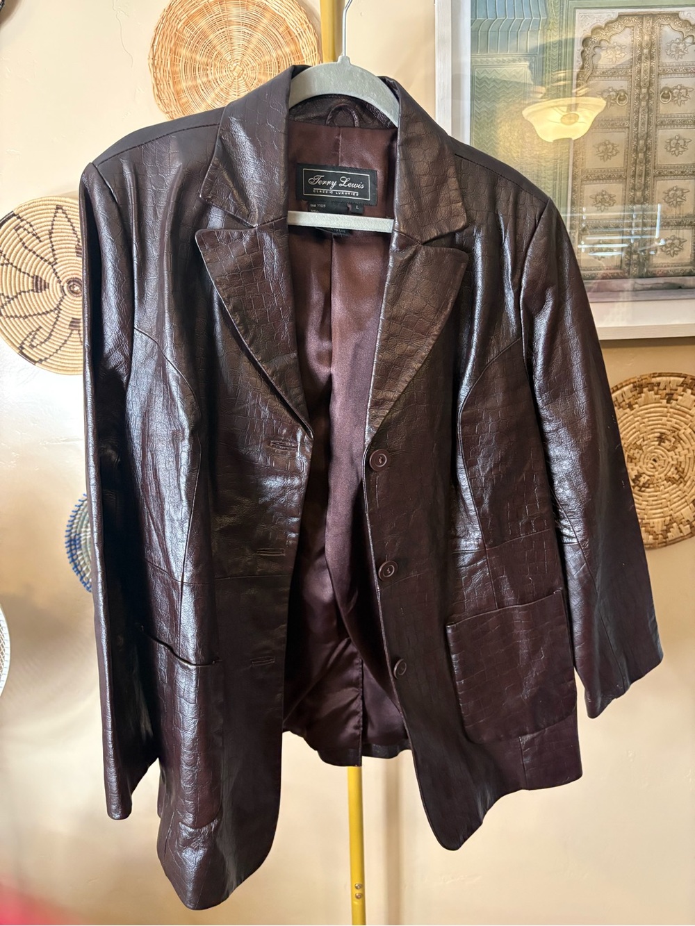 Men's Dark Brown Croc-Embossed Leather Blazer -